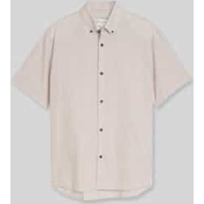 Tom Tailor Denim - Relaxed fit overhemd met korte mouwen en linnen - Maat S - muted grey chambray