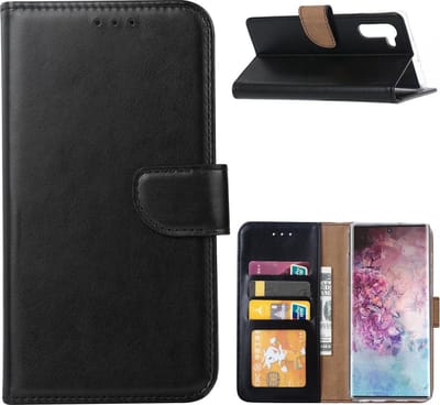 LuxeBass Telefoon Wallet Bookcase voor Samsung Galaxy Note 10 Lite - Portemonnee telefoonhoesje voor Bankpassen- Kunstleer - Siliconen Houder - Magnetische sluiten- Zwart - bookcase - boekhoesje - book case - boek hoesje