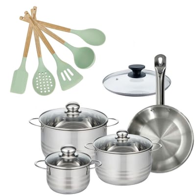 Set Pan 24cm en 3 Kookpotten 16/20/24cm Fackelmann Etherna met 6 keukengerei