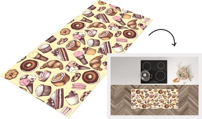 Keukenloper - Loper keuken - Meisje - Eten - Taart - Patronen - 120x50 cm - Keukenloper vinyl