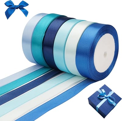 Satin Lint Blauw - 6 Rollen 2cm x 22m Versiering Lint voor Cadeauverpakking, DIY Projecten en Bruiloften