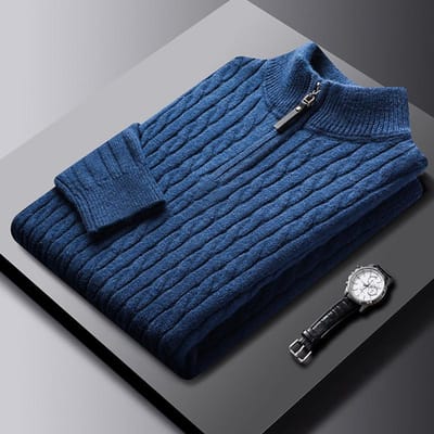 Pull épais d'hiver de couleur unie pour hommes, pull tricoté à fond, chemise épaisse extensible, pull de grande taille 4XL blue