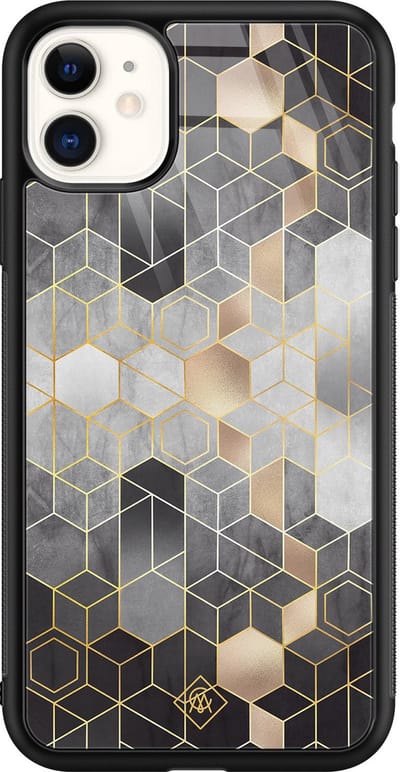 Casimoda® hoesje - Geschikt voor iPhone 11 - Grey Cubes - Luxe Hard Case Zwart - Backcover telefoonhoesje - Grijs