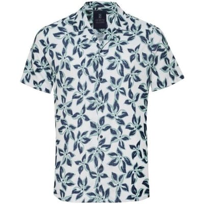 Desoto Overhemd Large Leaves Pattern Lido Collar Groen-Blauw / male