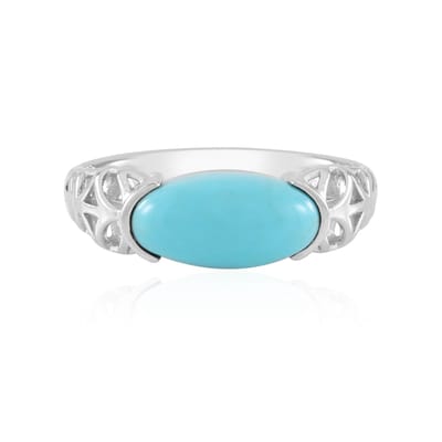 Cavill - Verstelbare Zilveren Ring - 925 Gerhodineerd Zilver - 1,8 Karaat Sleeping Beauty Turkoois Ovaal Cabochon - Filigraan Elegant Design