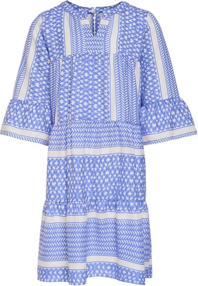 ONLY KOGALBERTE 3/4 DRESS PTM Meisjes Jurk - Cloud DancerAOP:Dazzling Blue - Maat 128