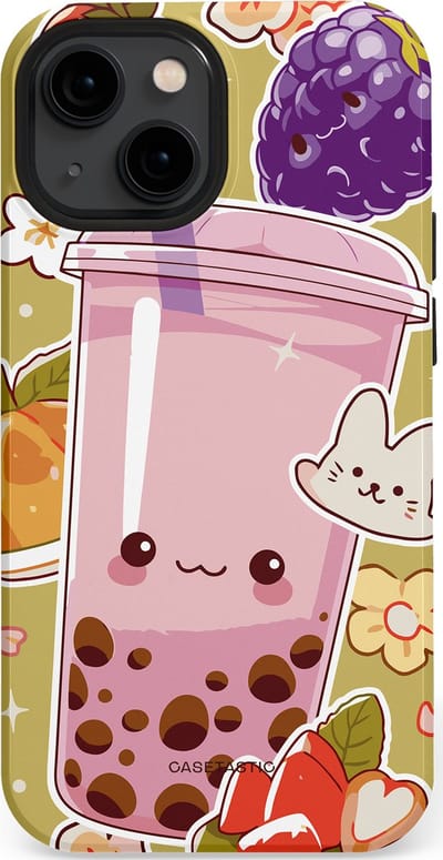Casetastic Hoesje Geschikt voor Apple iPhone 13 Mini Magsafe - Stijlvolle Beschermende Duo-layer Case - Roze Rode Kawaii Bubbletea Korea