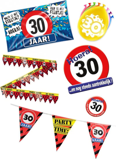 30 jaar verjaardag versiering pakket – vlag - gevelvlag – ballon – paperdreams