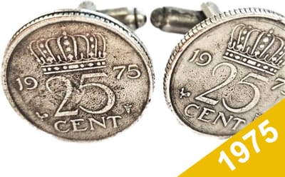 Manchetknopen Kwartje 1975 Verzilverd - Uniek en Stijlvol Sieraad met Jaartal - Cadeau Geboortejaar - Alle Jaartallen Beschikbaar - Doorsnede 1,8 cm