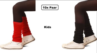 10x Paar Beenwarmers kinderen zwart en rood - Carnaval thema feest party fun festival winter