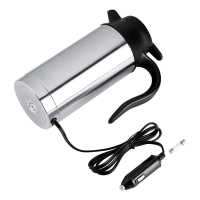 OmGoods - Dailygoody - Elektrische waterkoker voor auto - 12 V - Ideaal voor warmwaterkoffie - Zilver - Reiswaterfles - Koffiemok voor onderweg - Geschikt voor ...