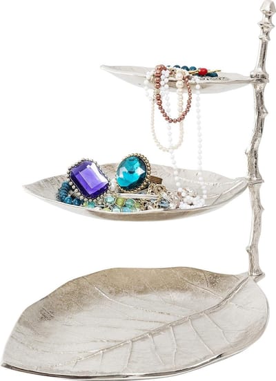 Sieradenhouder met etages - Sieradenopslag blad - Sieraden organiseren - Bladlook design - 46 x 32 x 45 cm - Zilver
