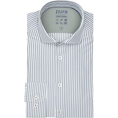Pure The Functional Shirt Streep Groen - Maat 38 - Heren - Overhemden Formeel