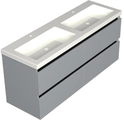Dutchline Badmeubel Onderkast – Mat Grijs – 140x46cm – 4 Lades – 2 Uitsparingen
