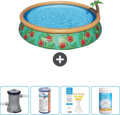 Bestway Rond Opblaasbaar Fast Set Zwembad - Paradijsprint - 457 x 84 cm - Inclusief Pomp Filter - Testrips - Chloor