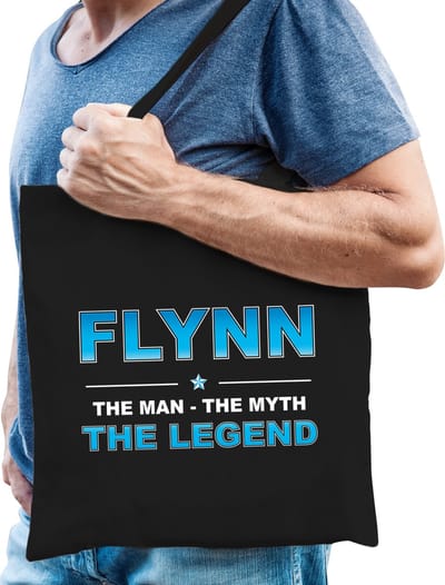 Naam cadeau Tasje voor Flynn - The man, The myth the Legend - katoenen - zwart - verjaardag - vaderdag - collega - vriendin
