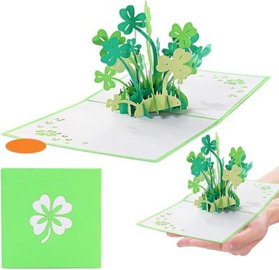 Handgemaakte 3D Pop Up Kaart met Geluksklavertje – Creatieve Verjaardagskaart voor Gelukkige Wensen en Speciale Gelegenheden