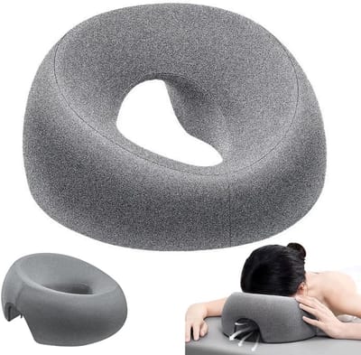 Gezichtskussen Voor Massage - Massagekussen -Ligkussen - Massagebedkussen - Gezichtsondersteuning - U-Vormig Dutje -Liggende massagehoofdsteun - Comfortabele rustmat - Geschikt voor spa, schoonheidsbehandelingen en slaap - 26*13cm - Grijs