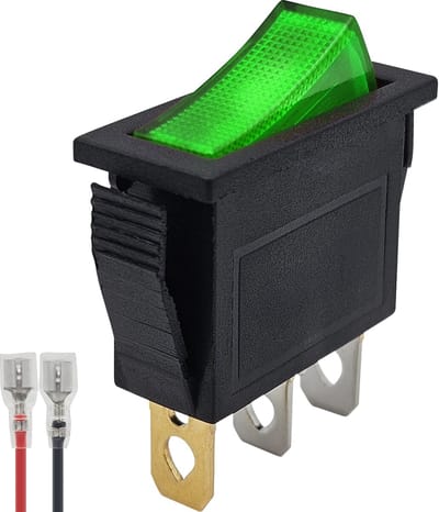 ProRide Wipschakelaar ON-OFF KCD3-12 - met Aansluitkabel - Zonder opdruk - 3 pins - Rechthoek - 12V/20A - Groen