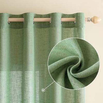 Gordijnen, linnen, gordijn met oogjes, voile, linnenlook, modern, semi-transparant, voor woonkamer, decoratief, kinderkamer, lusgordijn, keukengordijnen, set van 2, 140 x 235 cm (b x h), groen