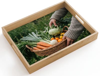 Dienblad hout 40x30 cm - Schootdienblad - Veld - Groenten - Biologisch - Oogst - Borrelplank rechthoek - Plateau dienbladen