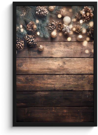 Poster in lijst - Fotolijst 40x60 cm - Posters - Kerstdecoratie - Houten - Dennenappel - Bruin - Posterlijst zwart - Decoratie - Wanddecoratie woonkamer - Muurdecoratie slaapkamer - Kerstversiering - Kerstdecoratie voor binnen - Kerstmis