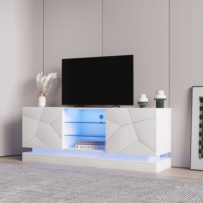 REDOM TV-meubel 160x38.5x60 cm van spaanplaat, wit, met verstelbare glasplank en stille scharnieren