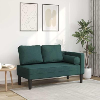 vidaXL - Chaise - longue - met - kussens - stof - donkergroen