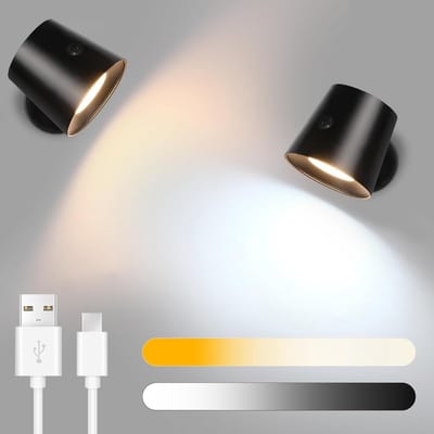 Glitzerlife - 2xWandspots - Innenwandlamp - Touch-besturing - Dimmbaar 360° draaibaar - Oogvriendelijk ABS Polycarbonaat - Ø11cm - Zwart - Slapelkamer Flur Wohnkamer