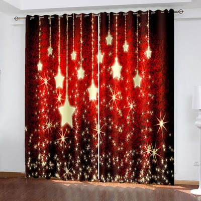 Kerstgordijnen voor Woonkamer, Rood en Wit Twinkelster Decoratie, Raamgordijn voor Slaapkamer, Keuken Voile Uitverkoop 100W130H(CM)40x51in&Grommet Top