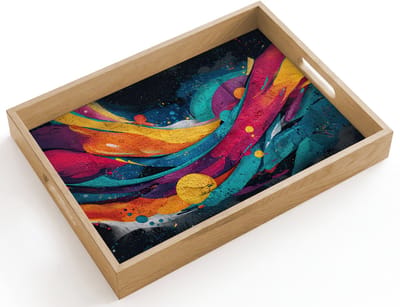 Dienblad hout 40x30 cm - Schootdienblad - Banen - Golven - Kleurrijk - Abstract - Borrelplank rechthoek - Plateau dienbladen