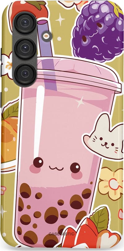 Casetastic Hoesje Geschikt voor Samsung S25 Plus - Stijlvolle Beschermende Duo-layer Case - Roze Rode Kawaii Bubbletea Korea