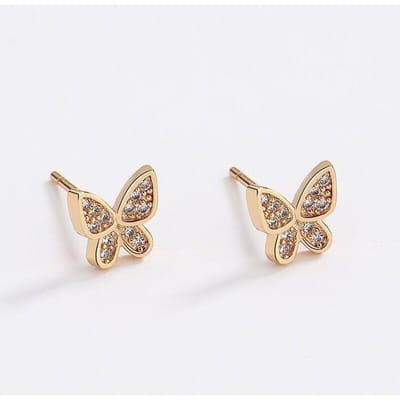 S925 Sterling Zilveren Oorbellen Vrouwelijke Vlinder Ingelegd Zirkonia Oorbellen Mode Straatmode beige