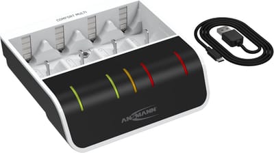 Batterijlader voor 4 NiMH AA/AAA/C/D + 1 9V-blokbatterij - Automatische acculader met Perfect 7-oplaadtechnologie