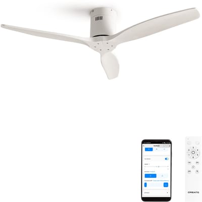 CREATE - Plafondventilator 40W silent Ø132 cm - Met Wifi - Met Afstandsbediening - 6 Snelheden - Timer - Zomer/Winter functie - Wit - WIND CALM