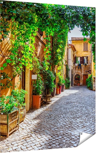 Gards Tuinposter Straatje in Rome met Groene Planten - 120x160 cm - Tuindoek - Tuindecoratie - Wanddecoratie buiten - Tuinschilderij