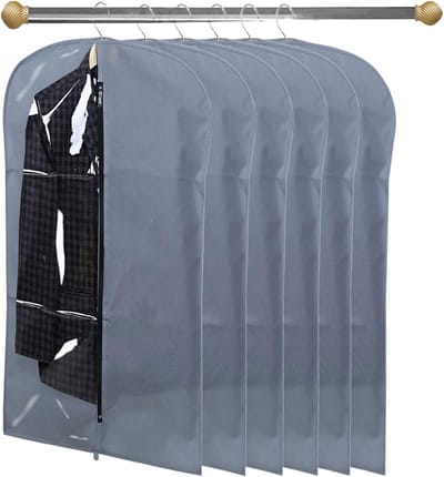Jas Beschermhoezen - Kledinghoezen Pakken - Kleding Opbergen - Half Transparant - 6 Stuks 96cm - Grijs