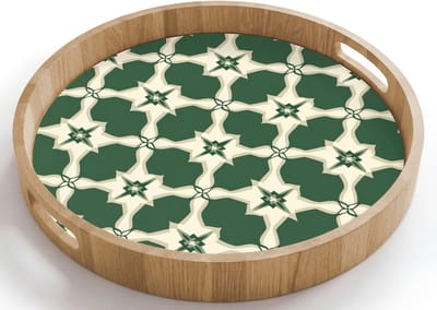 Dienblad rond 40x40 cm - Schootdienblad hout - Tegel - Klassiek - Groen - Borrelplank rechthoek - Plateau houten dienbladen