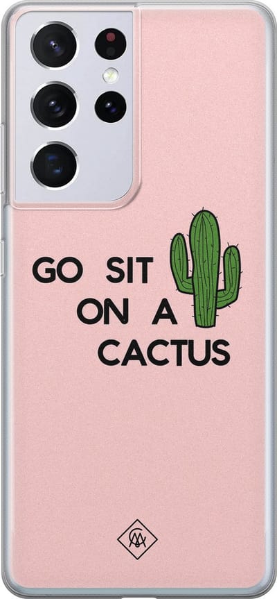 Casimoda® hoesje - Geschikt voor Samsung S21 Ultra - Go Sit On A Cactus - Backcover - Siliconen/TPU - Roze