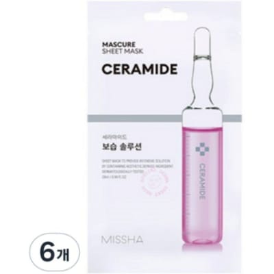 MISSHA Mascure Solution Hydratante Masque Tissu Céramide 1 Feuille x 6 Pièces – Hydratation Profonde & Soin de la Barrière Ensemble de Masques Faciaux