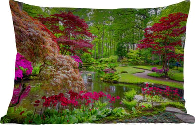 Buitenkussens - Tuin - Bomen - bloemen - Japans - Natuur - Water - 50x30 cm