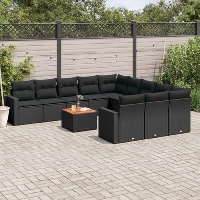 vidaXL - 12-delige - Loungeset - met - kussens - poly - rattan - zwart
