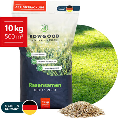 Sowgood Schaduw- en droogtebestendig graszaad - 10 kg voor 500 m² - Vormt een sterk en dicht gazon - Geschikt voor aanleg en doorzaai - Geproduceerd in Duitsland