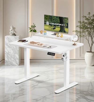 In hoogte verstelbaar elektrisch bureau met monitorstandaard 120x60 cm – Sta-zit computerbureau – Modern, stevig en ergonomisch – Wit | House&Garden