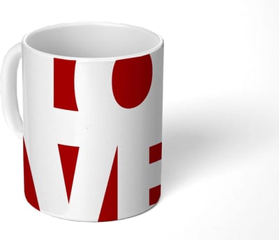 Mok - Koffiemok - Love - Rood - Blokletters - Mokken - 350 ML - Beker - Koffiemokken - Theemok - Mok met Tekst