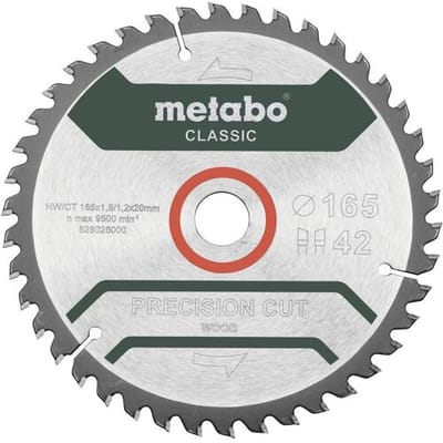 Metabo Precision cut Wood - Classic 165X20 Z42 WZ 5° 628026000 Hardmetaal-cirkelzaagblad 165 x 20 x 1.2 mm Aantal tanden: 42 1 stuk(s)