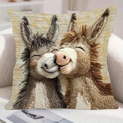 Vikama 3D Lachende Ezel Kussenhoes Cartoon Ezel Bank Kussenhoes Huisdecoratie Comfortabel Bed Kussensloop Beddengoed Peach skin 18*18(CM)-1Pcs