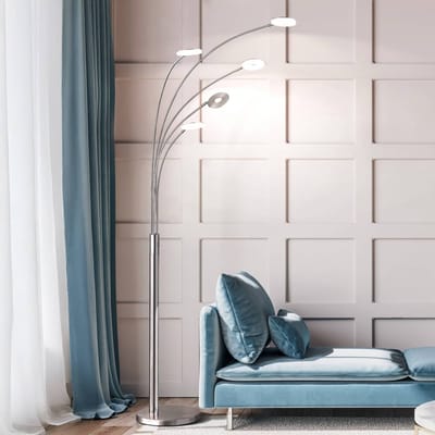 FISCHER & HONSEL LED vloerlamp Dent, nikkel/chroom, 225 cm, metaal, CCT 5-lamps.