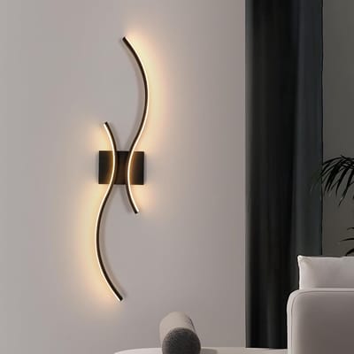 Haobosic - Wandlamp voor binnen, moderne 27W LED-wandlamp met gebogen design, 3000K warmwitte wandlamp voor slaapkamer, woonkamer, eetkamer, gang, trap, zwart, 80 cm