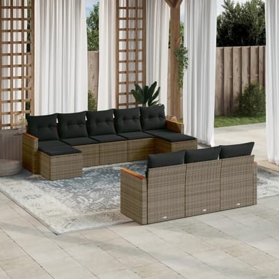 vidaXL - 10-delige - Loungeset - met - kussens - poly - rattan - grijs